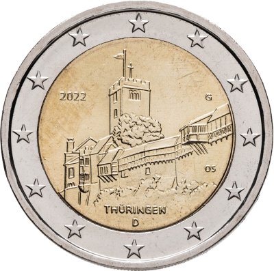купить Германия 2 евро (euro) 2022 Федеральная земля Тюрингия - замок Вартбург, знак монетного двора "G"