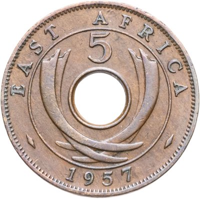 купить Британская Восточная Африка 5 центов (cents) 1957 H знак монетного двора: "H" - Хитон, Бирмингем