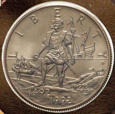 Купить США 50 центов (1/2 доллара, half dollar) 1992 D Columbus Quincentenary (500 лет открытия Америки Христофором Колумбом) знак монетного двора "D" - Денвер, в конверте с марками