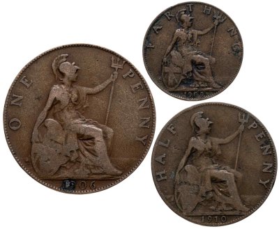 купить Великобритания набор из 1/4, 1/2 и 1 пенни 1906-1910 (Эдуард VII)