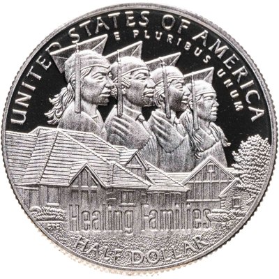 купить США 50 центов (1/2 доллара, half dollar) 2017 S 100 лет организации "Boys Town" знак монетного двора: "S" - Сан-Франциско в футляре