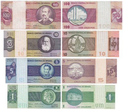купить Бразилия набор из 4 банкнот 1, 5, 10, 100 крузейро 1975-1980