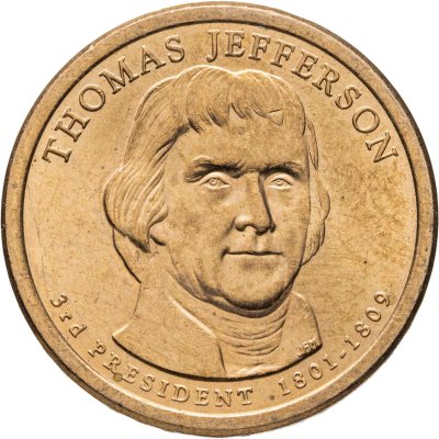 купить США 1 dollar (доллар) 2007 "Томас Джефферсон (3-й президент США)", знак монетного двора "Р" - Филадельфия