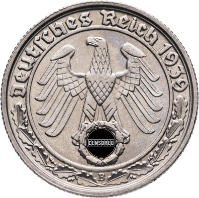 купить Германия, Третий рейх 50 рейхспфеннигов (reichspfennig) 1939, знак монетного двора "В"