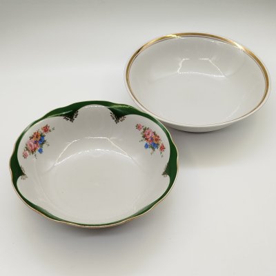 купить Пара салатников, украшенных золочёным декором (в подборе), фарфор, деколь, золочение, Дулевский фарфоровый завод (Дулёво), СССР, 1968-1991 гг.