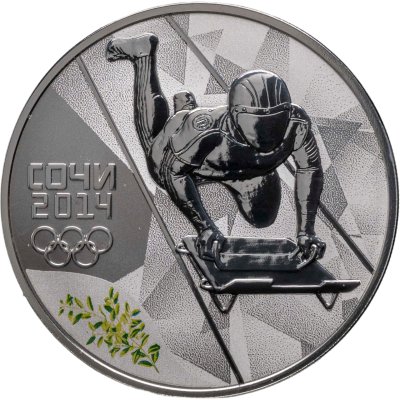 купить 3 рубля 2014 СПМД Proof "скелетон - Сочи Олимпиада" в футляре с сертификатом