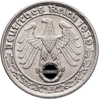 купить Германия, Третий рейх 50 рейхспфеннигов (reichspfennig) 1939, знак монетного двора "J"