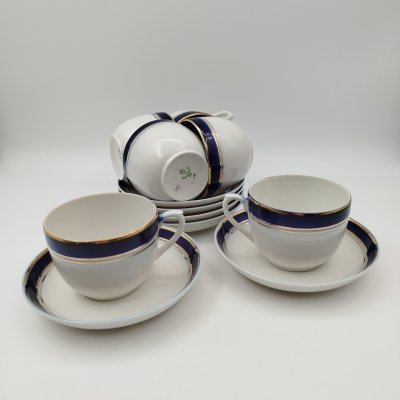 купить Набор из 6-ти чайных пар, фарфор, крытье, золочение, Дмитровский фарфоровый завод (ДФЗ Вербилки), СССР, 1954-1965 гг.