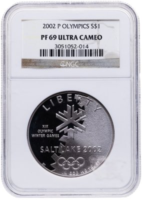 купить США 1 доллар (dollar) 2002 "XIX зимние Олимпийские Игры, Солт-Лейк-Сити 2002" в слабе NGC PF69