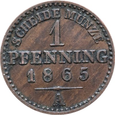 купить Пруссия 1 пфеннинг 1865 А