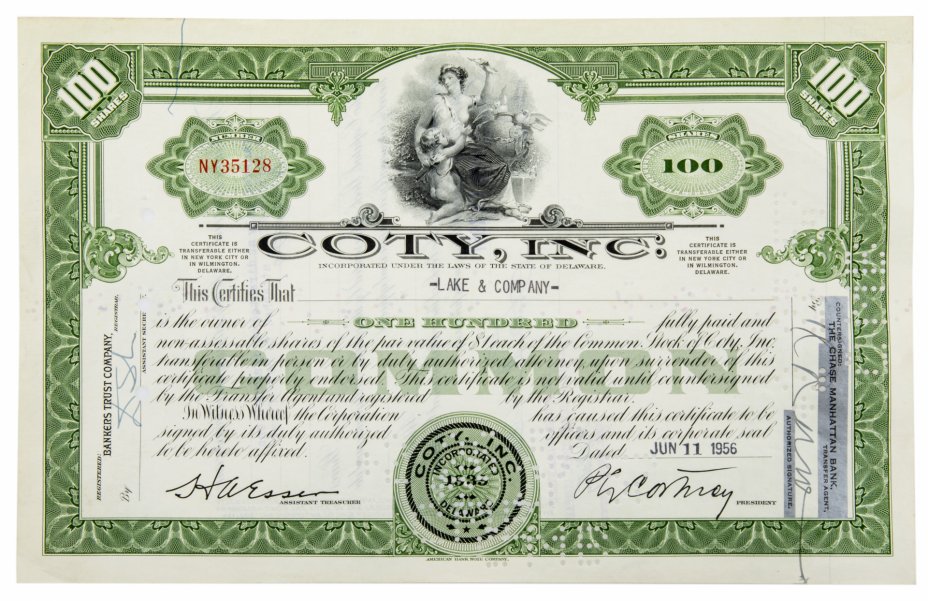 купить Акция США COTY INC., 1956 г.