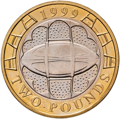 купить Великобритания 2 фунта (pounds) 1999 "Чемпионат мира по регби"