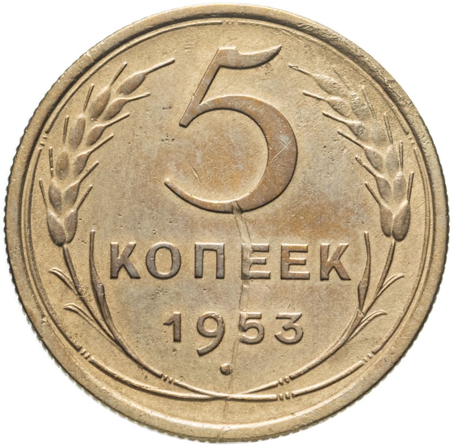 Монета 5 копеек 1953 стоимостью 556 руб.