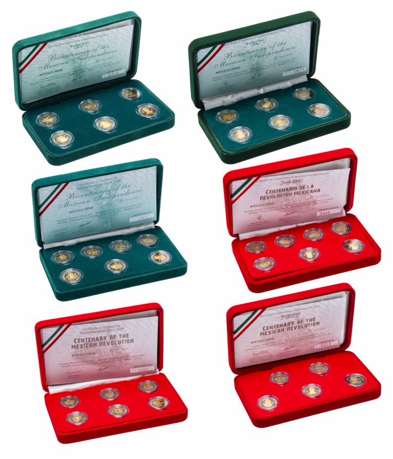 купить Мексика - полный набор (37 шт) юбилейных монет 2008-2010 Пруф с сертификатами