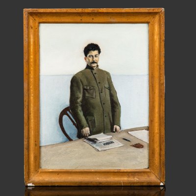 купить Картина "Портрет И.В. Сталина" (по оригиналу И.И. Бродского, 1928 года) художник Ефанов (1921 г.р.), холст, масло, дерево, СССР, 1940-1950 гг.