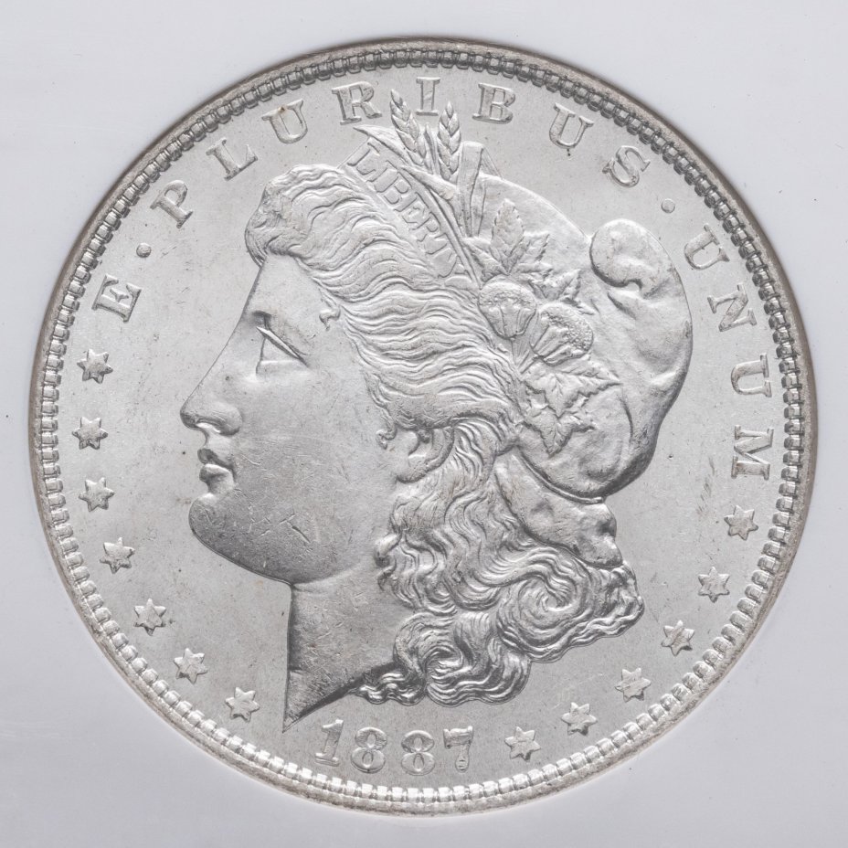 купить США 1 доллар (dollar) 1887 Доллар Моргана, без отметки монетного двора, в слабе NGC MS64