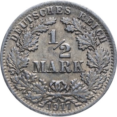 купить Германия 1/2 марки (mark) 1917 Знак монетного двора: "A" - Берлин