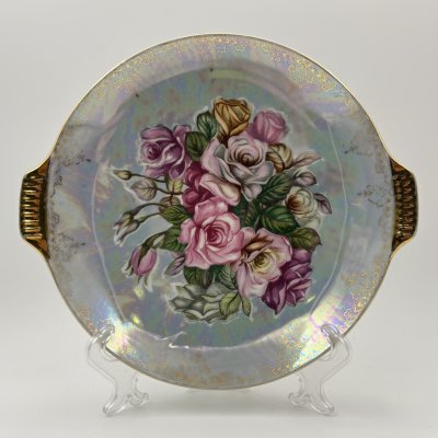 купить Блюдо, украшенное букетом роз, фарфор, деколь, люстр, золочение, Западная Европа, 1960-1980 гг.