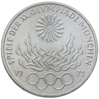 купить Германия 10 марок (mark) 1972 "XX летние Олимпийские Игры, Мюнхен 1972 - Факел" знак монетного двора: "F" - Штутгарт