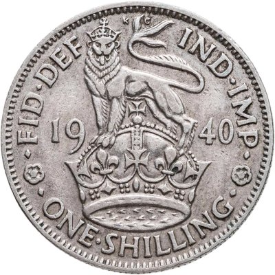 купить Великобритания 1 шиллинг (shilling) 1940 Английский шиллинг - лев, стоящий на короне