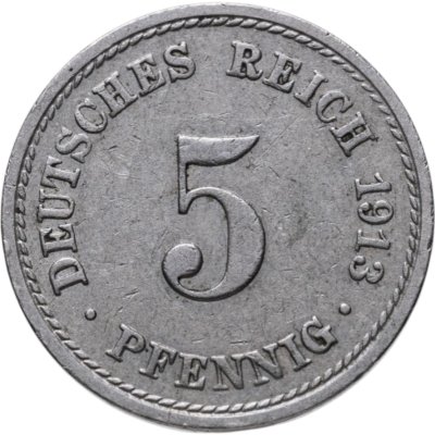купить Германия 5 пфеннигов (pfennig) 1913, знак монетного двора: "A"