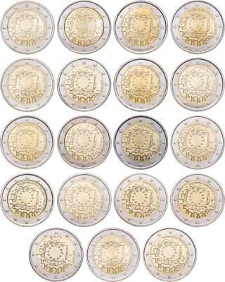 купить Полный набор 19-ти монет 2 евро (euro) 2015 30 лет флагу Евросоюза