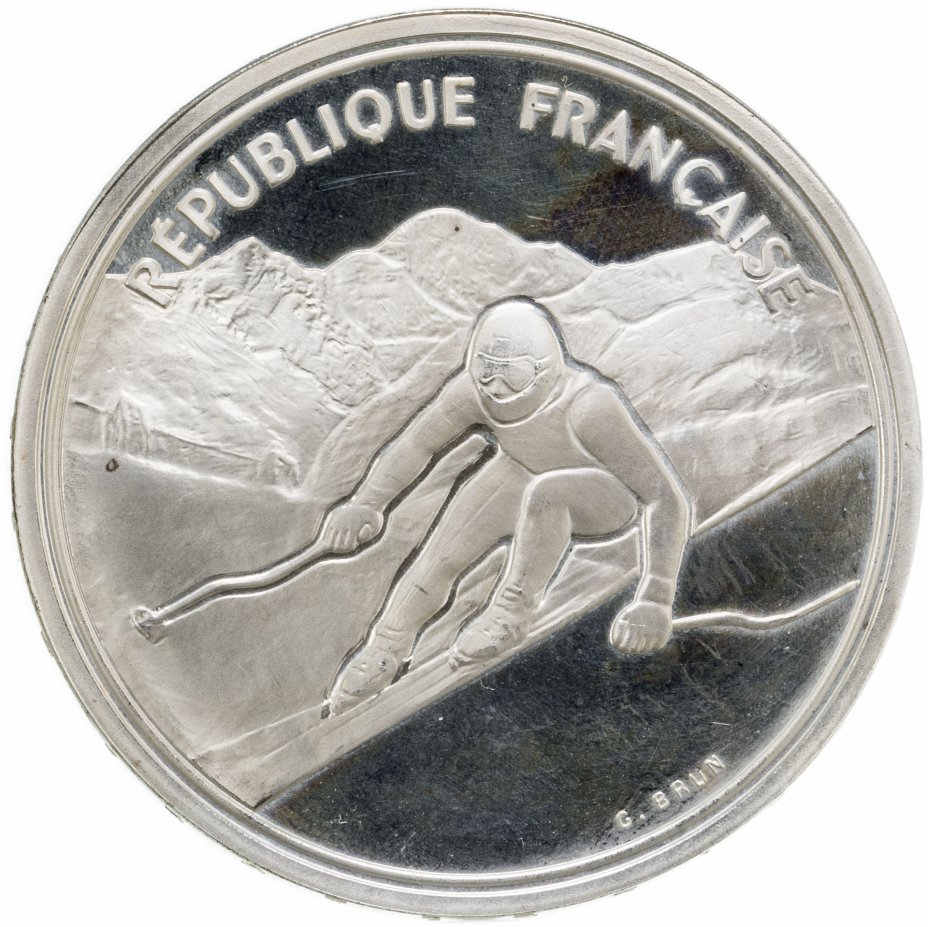 купить Франция 100 франков (francs) 1989 XVI зимние Олимпийские Игры, Альбервиль 1992 - Горнолыжный спорт