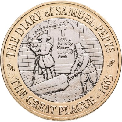 купить Джерси 2 фунта 2025 "200 лет публикации дневника Сэмюэля Пипса - Великая эпидемия чумы в Лондоне"