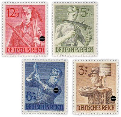 купить Германия, Третий рейх набор из 4 марок 1943 "8-я годовщина существования Имперской службы труда"