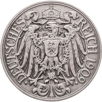 купить Германия 25 пфеннигов (pfennig) 1909, знак монетного двора: "G" - Карлсруэ