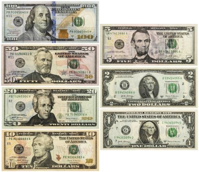 купить [ РОЗЫГРЫШ!] Полный набор банкнот США нового образца 2017-2021 [Участие в розыгрыше набора банкнот США - Победитель определяется по 2 цифрам после запятой в цене золота по ЦБ на 19.08.25, см. описание и фото]
