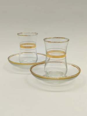 купить Набор из двух чайных пар со стаканами армудами для чаепития в восточном стиле, стекло, золочение, Турция, 1980-1990 гг.