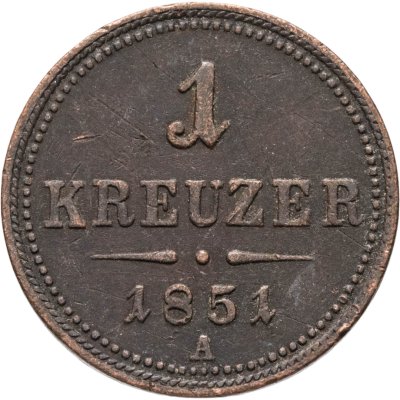 купить Австрия 1 крейцер (kreuzer) 1851, знак монетного двора "A" - Вена