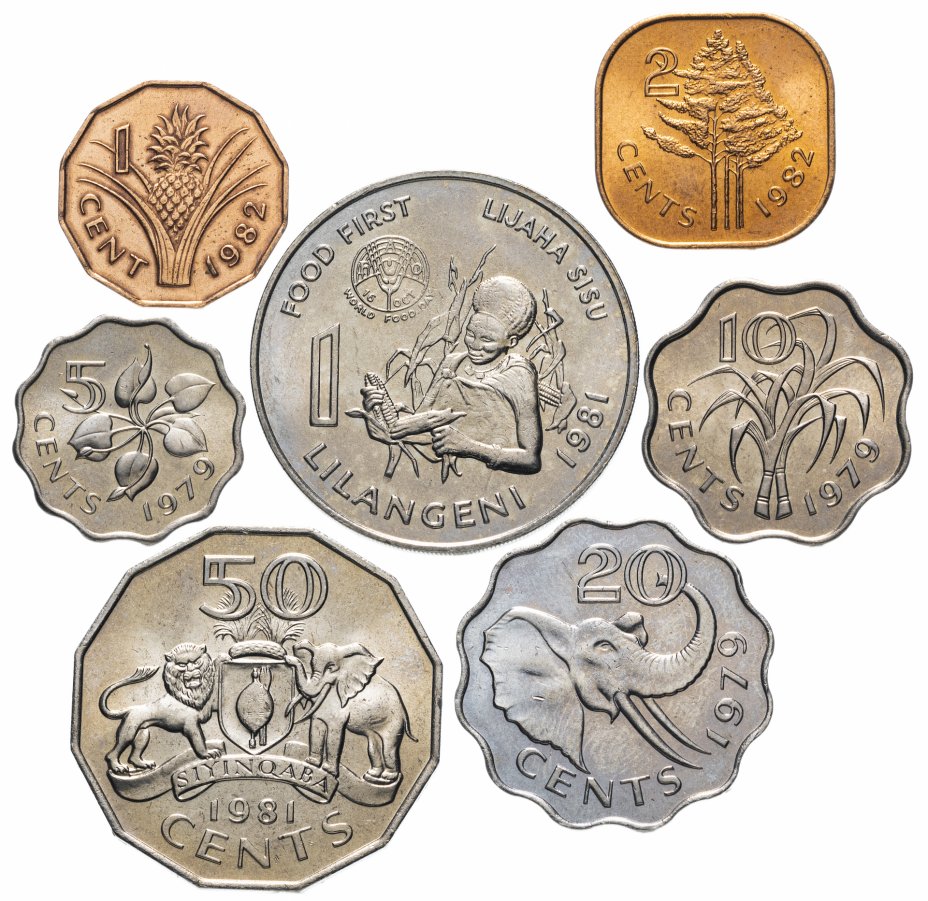 купить Свазиленд набор монет 1974-1982 (7 штук, 1 лиллангени юбилейная)