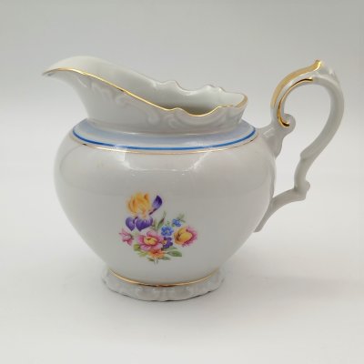 купить Молочник с цветочным декором и синим кантом, фарфор, деколь, золочение, Kahla, Германия, 1937-1956 гг.