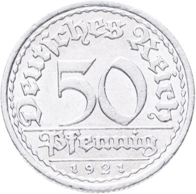 купить Германия (Веймарская республика) 50 пфеннигов (pfennig) 1921 A знак монетного двора "A" — Берлин