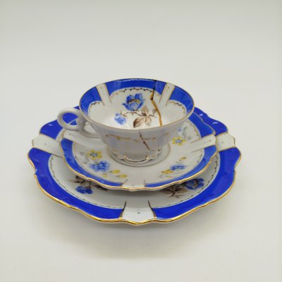 купить Кофейная тройка с растительным декором, фарфор, золочение, крытье, деколь, Stadtilmer Porzellan, ГДР, 1950-1970 гг.