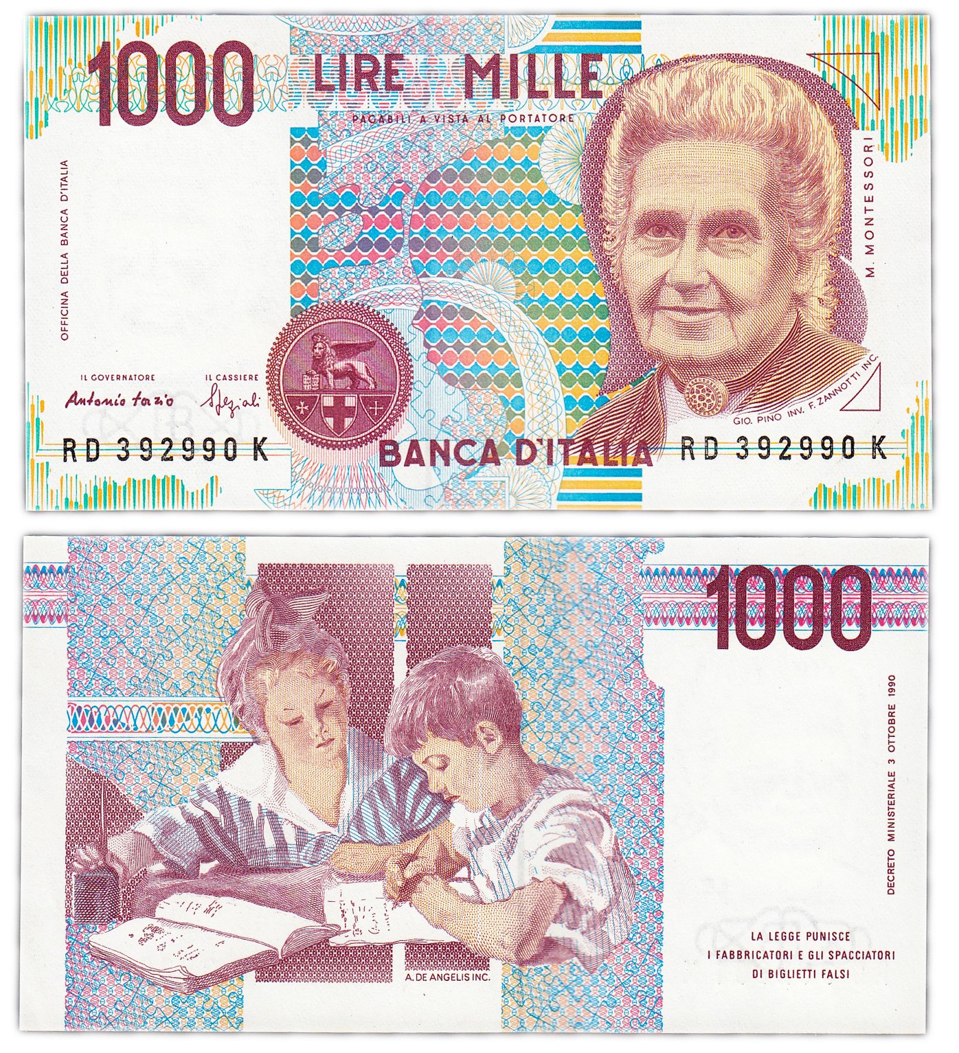 Тысяча лир сколько в рублях. Купюра 1000 лир с Монтессори. 1000 Лир Mille Италия. Банкнота 1000 лир Италия 1990.