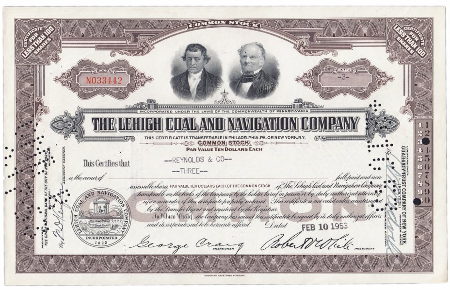 купить Акция США THE LEHIGH COAL AND NAVIGATION COMPANY 1950-1959 гг.