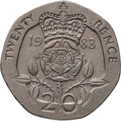 купить Великобритания 20 пенсов (pence) 1983 молодая королева