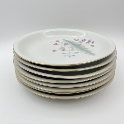 купить Набор из 8-ми обеденных тарелок, украшенных изображением полевых цветов, Porzellanwerke Könitz (OPK), фарфор, деколь, золочение, ГДР, 1954-1962 гг.