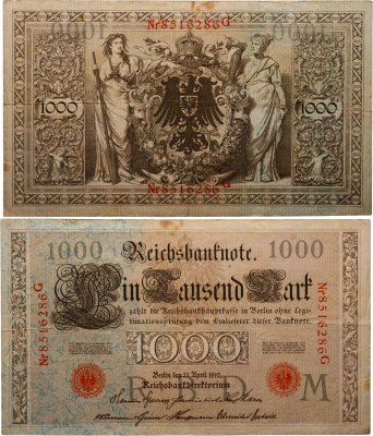 купить Германия 1000 марок 1910 красная печать
