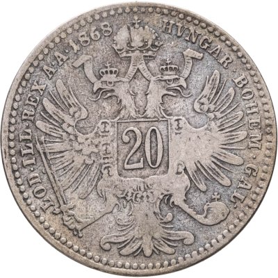купить Австро-Венгрия 20 крейцеров (kreuzer) 1868 для Австрии