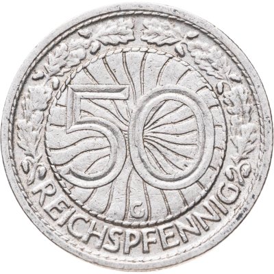 купить Германия 50 рейхспфеннигов (reichspfennig) 1928, знак монетного двора "G" Карлсруэ