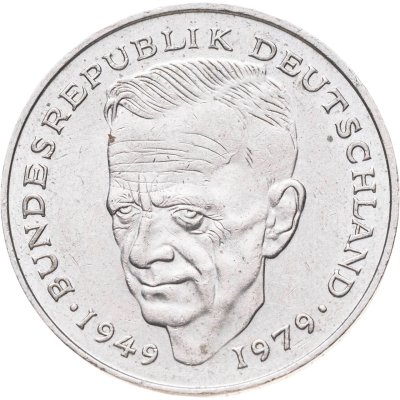 купить Германия 2 марки 1989 "Курт Шумахер, 30 лет Федеративной Республике", знак монетного двора: "D" - Мюнхен