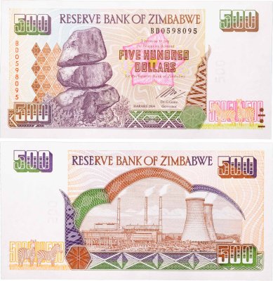 купить Зимбабве 500 долларов 2004 год Pick 11b
