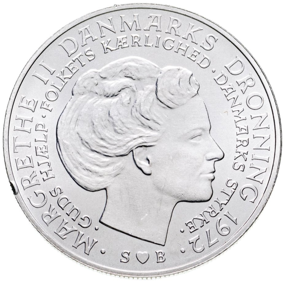 Монета Дания 10 крон 1972 "Смерть Фредерика IX и вступление на престол ...