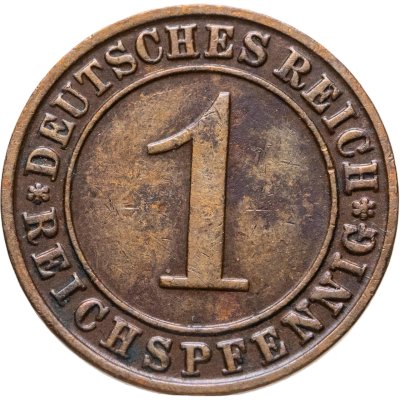 купить Германия 1 рейхспфенниг (reichspfennig) 1925 G знак монетного двора "G" — Карлсруэ