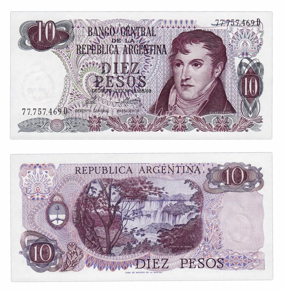 купить Аргентина 10 песо 1973-1976 (Pick 295) подпись 2