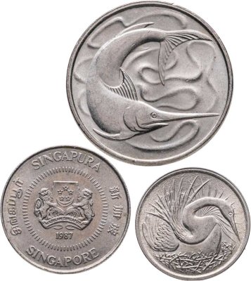 купить Сингапур - набор 3 шт 5, 10, 20 центов 1967-1987 Морская Фауна